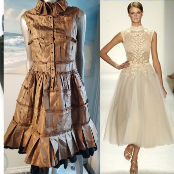 *$4,000 OSCAR DE LA RENTA BEAUTIFUL BRONZE PLEADED SILK RUNWAY DRESS US M - Picture 11 of 13